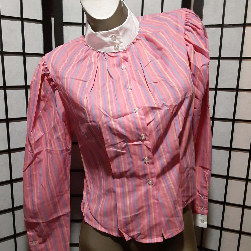 Vintage Prairie Fitted Top Blouse Shirt Button Front Striped Tie Back NWT